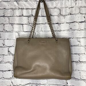 Kate Spade Chain and‎ Leather Strap Magnetic Closure Gray Tan Tote Handbag Purse